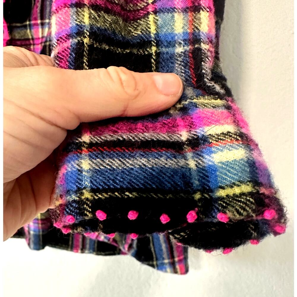 Péro Hand Embroidered Wool Plaid Shirt Jacket Made in India Artisan - Picture 6 of 10